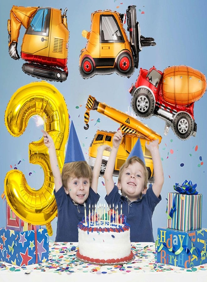 Tagberoy Construction Birthday Party Supplies 3 Year Old, Large Construction Balloons 40Inch Gold Number 3 Balloon Construction Truck Foil Balloons for Boys 3rd Construction Birthday Party Decorations - Image 3